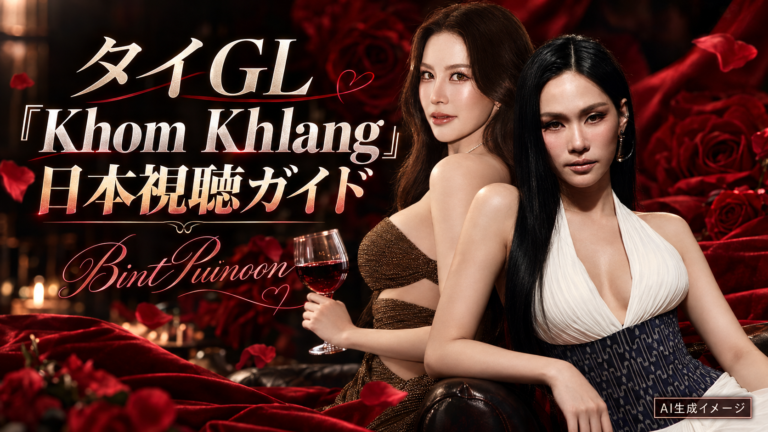 薔薇と女性2人を描いた『Khom Khlang』日本視聴ガイド用の非公式AI生成イメージ（出演者本人の写真ではありません）